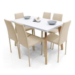 Set Comedor Lyon 6 Puestos Tela Beige 2 Set Comedor Lyon 6 Puestos Tela Beige